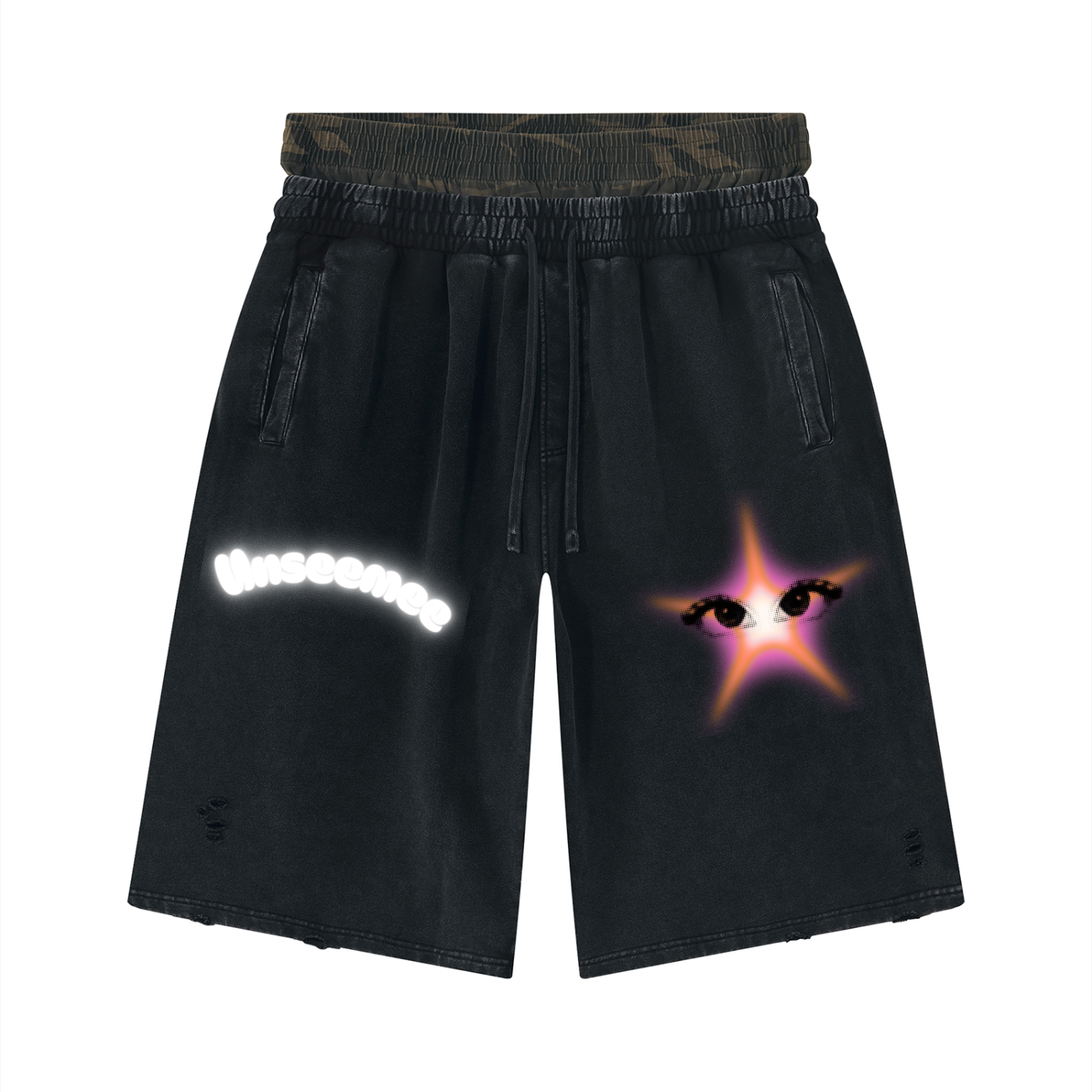 Unisex Vintage Wash Distressed Wide Leg Shorts